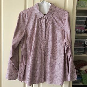 Lands' End burgundy and white striped shirt